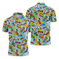 Comic Pattern Hawaiian Golf Shirt, Retro Style Men's Golf Shirt, Polo Shirts For Men