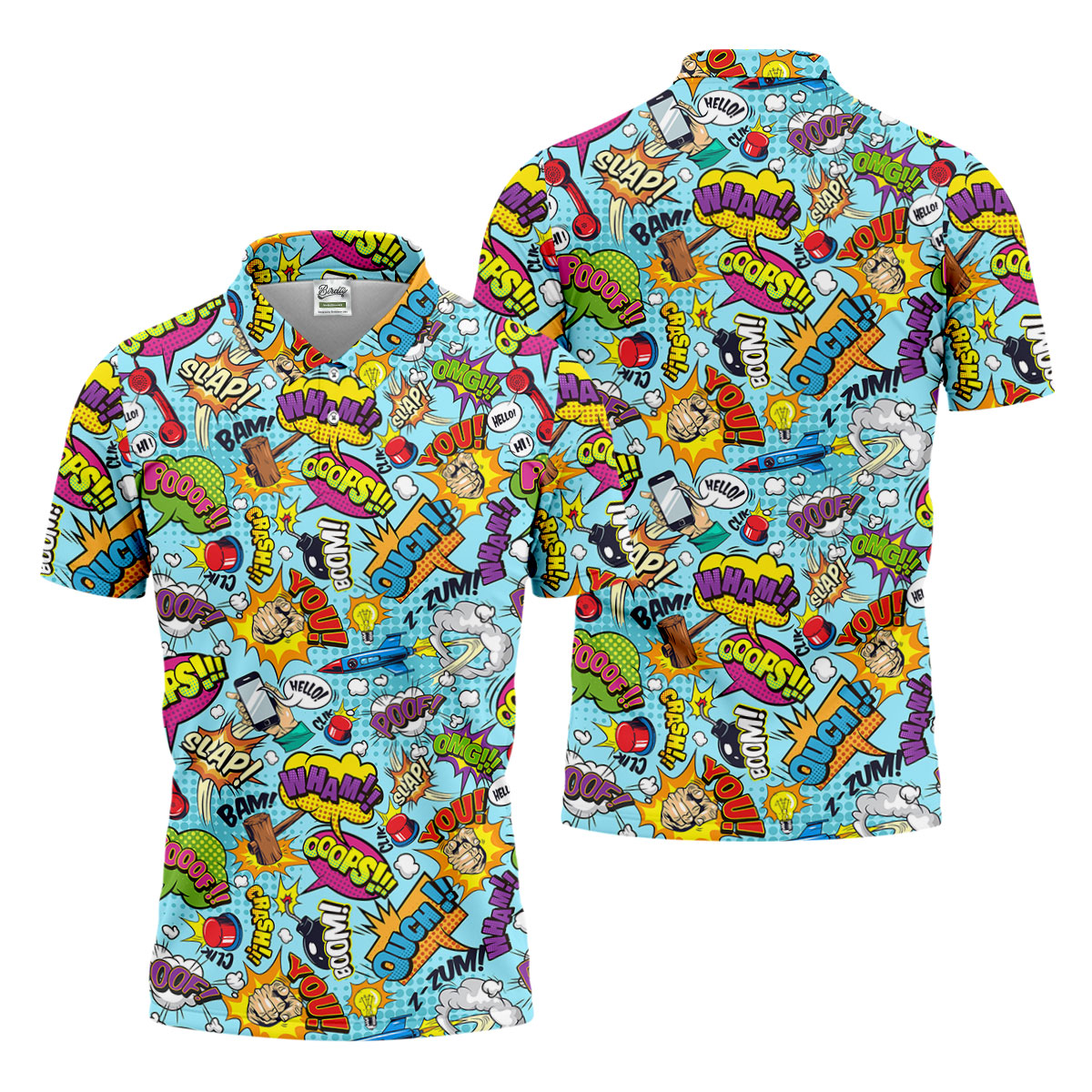 Comic Pattern Hawaiian Golf Shirt, Retro Style Men's Golf Shirt, Polo Shirts For Men