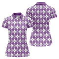 Pancreatic Cancer Purple And White Argyle Pattern Ladies Golf Shirts, Cancer Awareness Shirt