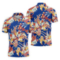 Royal Blue Japanese Floral Pattern Golf Shirt, Mens Golf Apparel, Printed Golf Shirts