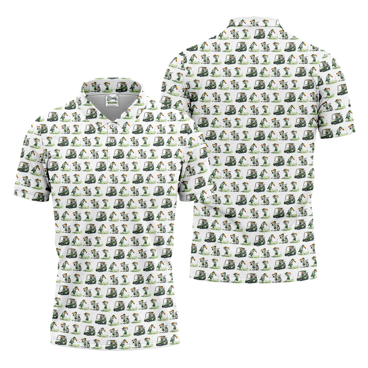 Funny Toucan Golf Pose White And Green Golf Tops For Men, Polo Shirts For Men, Golf Shirts For Men