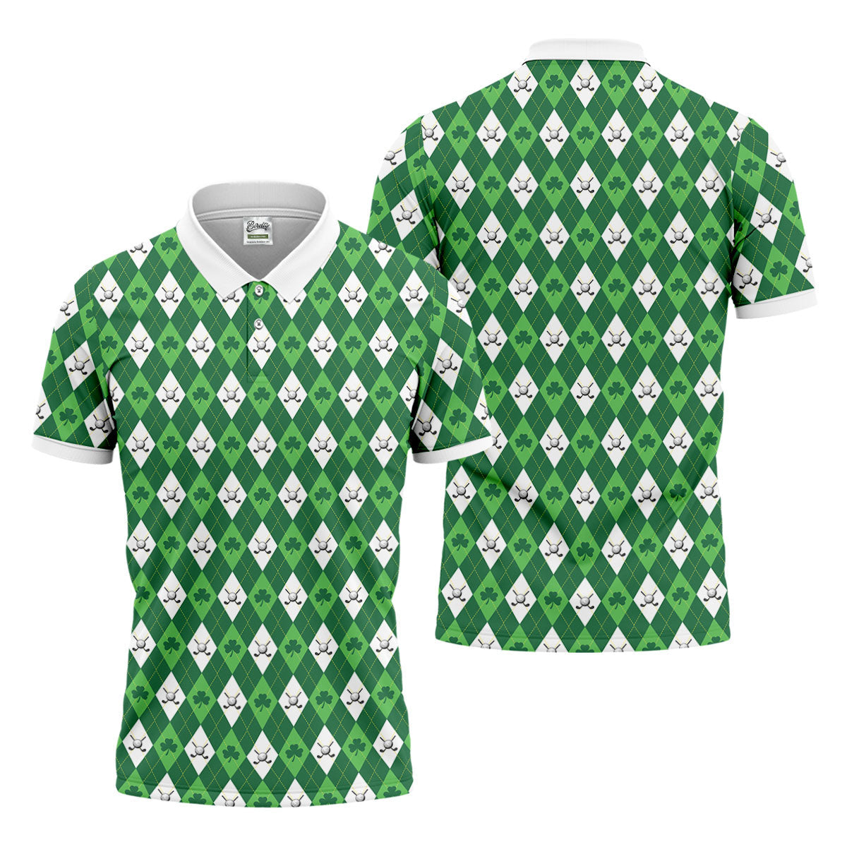 St Patrick's Day Shamrock Argyle Pattern Green And White Argyle Golf Shirt, Polo Shirts For Men, Golf Shirts For Men