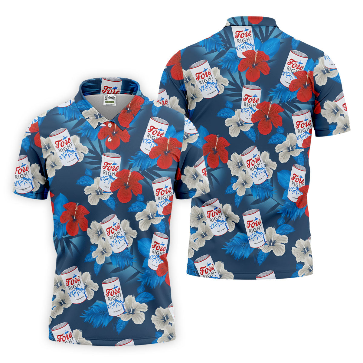 Fore Right Cold As Slice Golf And Beer Tropical Floral Golf Tops For Men, Golf Shirts For Men