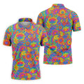 Vintage Psychedelic Floral Pattern Hawaiian Golf Shirt, Mens Golf Shirts, Golf Polo Shirts For Men