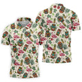 Tiki Masks, Flamingo and Island Paradise Pattern Design Hawaiian Golf Polo, Golf Tops For Men, Golfing Apparel