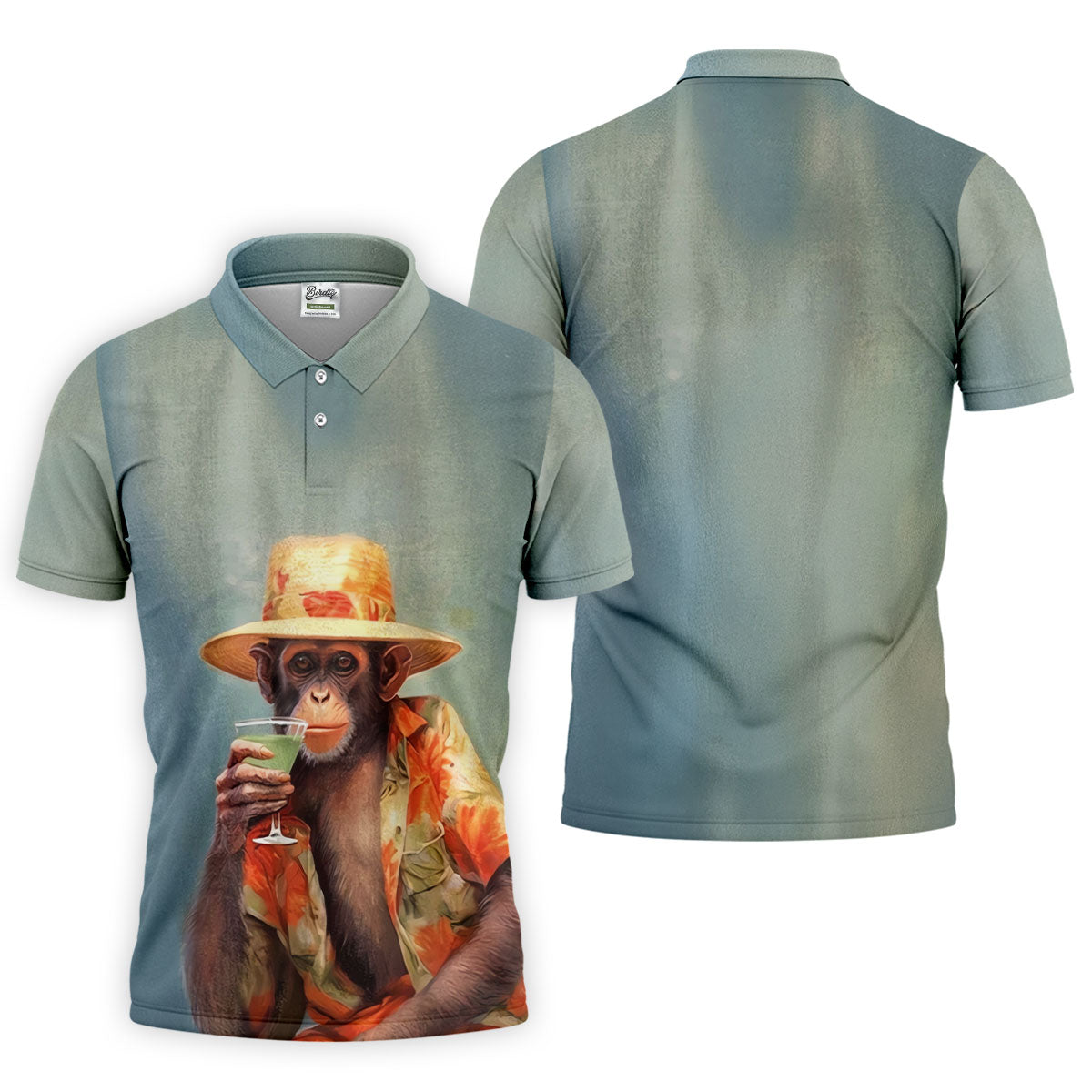 Tropical Monkey Mist Blue Hawaiian Golf Shirt, Men's Golf Shirt, Polo Shirts For Men