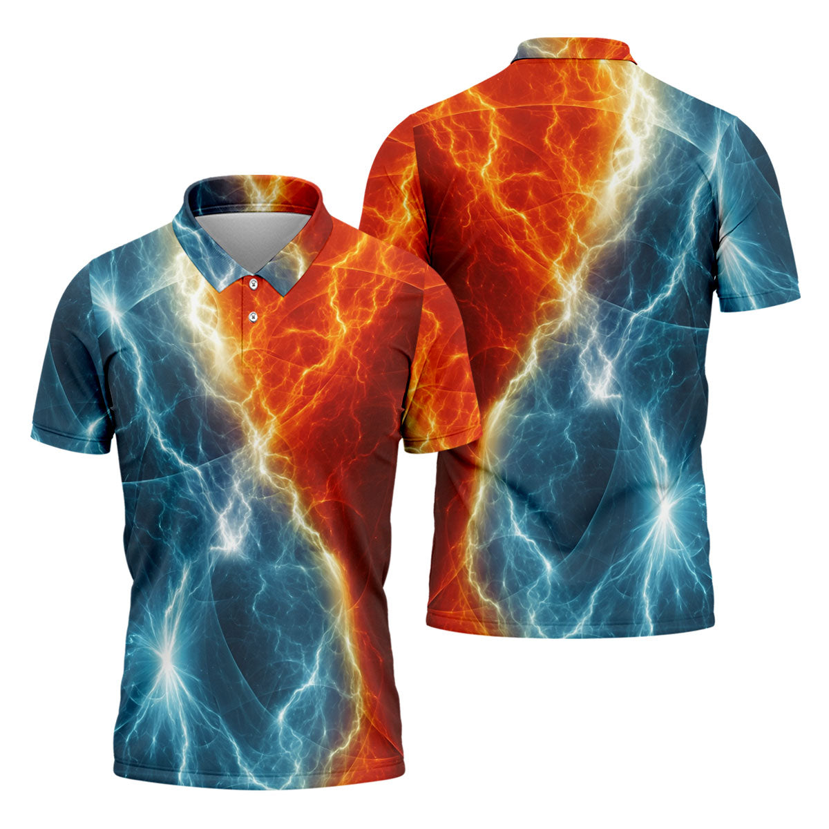 Lightning Fire And Ice Split Golf Polo Shirt, Golf Shirts For Men, Mens Golf Polo