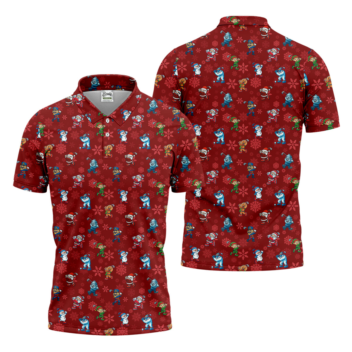 Funny Christmas Characters Golf Pose Red Golf Shirt, Christmas Golf Shirt, Polo Shirts For Men