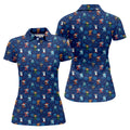 Funny Christmas Characters Golf Pose Navy Golf Shirt, Christmas Golf Shirt, Ladies Golf Shirts, Women's Polo Shirt
