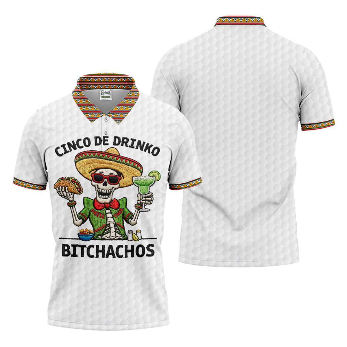 Skeleton Holding Taco And Margarita Hawaiian Golf Polo, Golf Tops For Men, Golfing Apparel