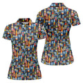 Beer Bottle Labels Navy Golf Shirt, Fun Women's Golf Shirts, Women's Golf Tops, Ladies Golf Shirt