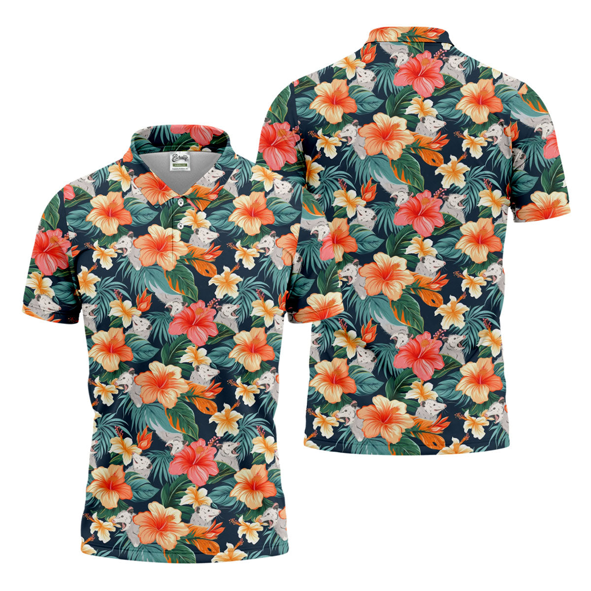 Large Hibiscus Flowers Tropical Vibe Golf Tops For Men, Hawaiian Golf Shirts, Polo Shirts For Men