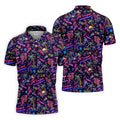 Tropical Theme Neon Pattern Black Golf Shirt, Men's Funny Golf Shirts, Polo Shirts For Men