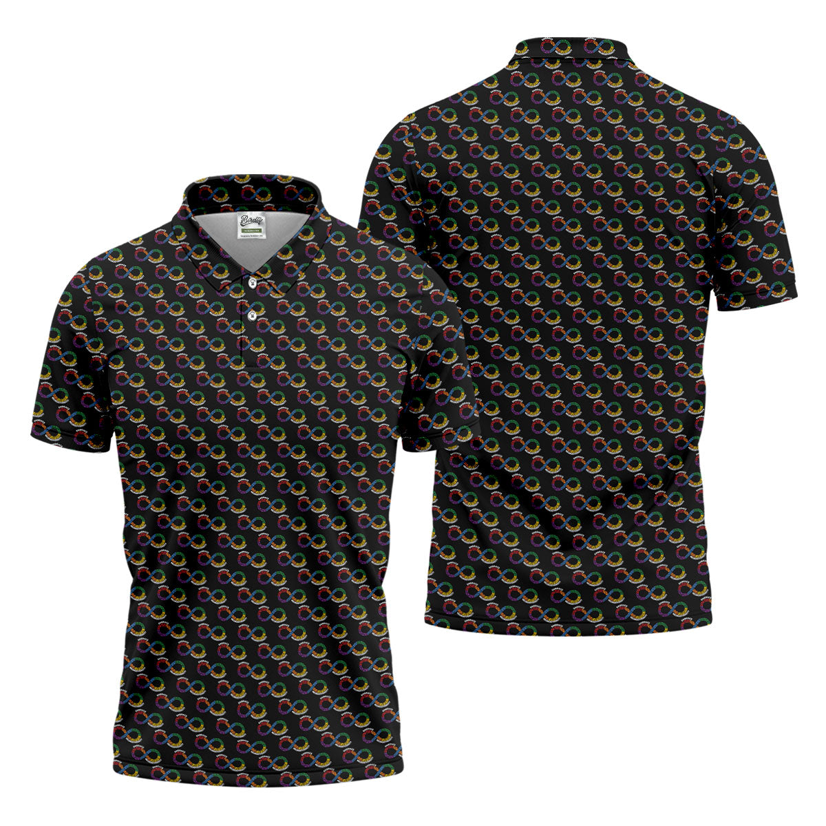 Embrace Neurodiversity Rainbow Infinity Symbol Autism Awareness Black Golf Shirt, Golf Shirts For Men
