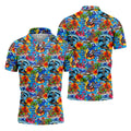Blue Tropical Skeleton Surfer Pattern Golf Polo Shirt, Men's Golf Shirt, Golf Polo Shirts For Men