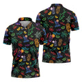 Neon Shark And Cocktail Pattern Hawaiian Golf Shirt, Men's Golf Shirt, Polo Shirts For Men
