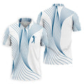 Geometric Line Wavy Line Blue And White Golf Shirts For Men, Men's Golf Shirt, Polo Shirts For Men
