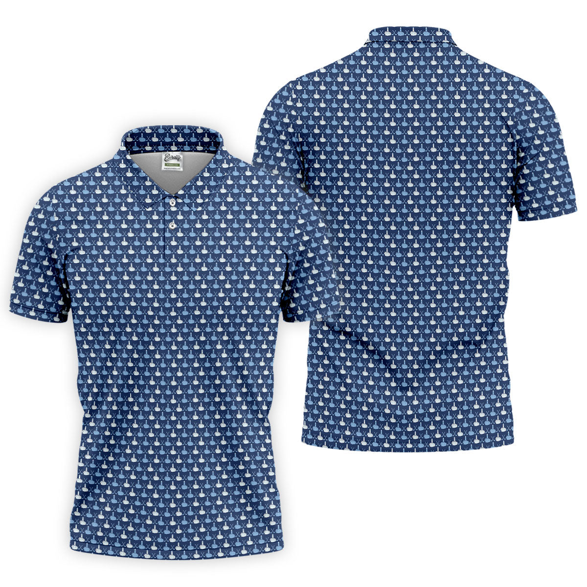 Blue Funny Middle Finger Golf Pattern Polo Shirt, Golf Polo Shirts For Men, Mens Golf Apparel