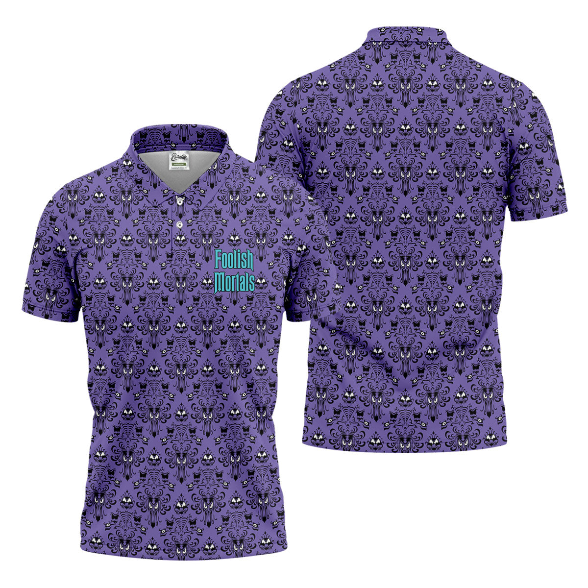 Foolish Mortals Haunted Pattern Golf Polo Shirt, Halloween Shirt For Men, Mens Golf Polo