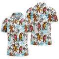 Bigfoot With Flamingo Float And Guitar Tropical Pattern Hawaiian Golf Polo, Golf Gift For Men, Golfing Apparel