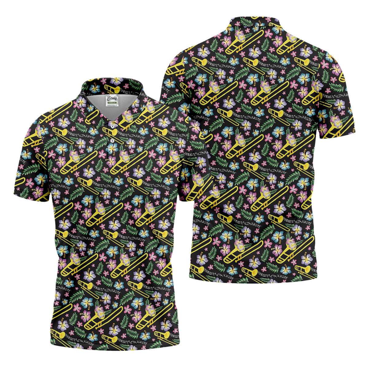 Trombones Floral Tropical Vibe Golf Tops For Men, Polo Shirts For Men, Golf Shirts For Men