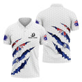 Golf Ball Pattern Australia Flag Print Scratch Effect Men's Golf Top, Golf Shirts For Men
