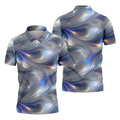 Silver Marble Golf Shirt, Futuristic Holographic Wave Pattern, Golf Shirt For Men