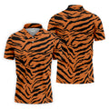 Bold Orange Black Tiger Stripe Animal Print Golf Shirt, Mens Golf Shirts, Golf Apparel For Men