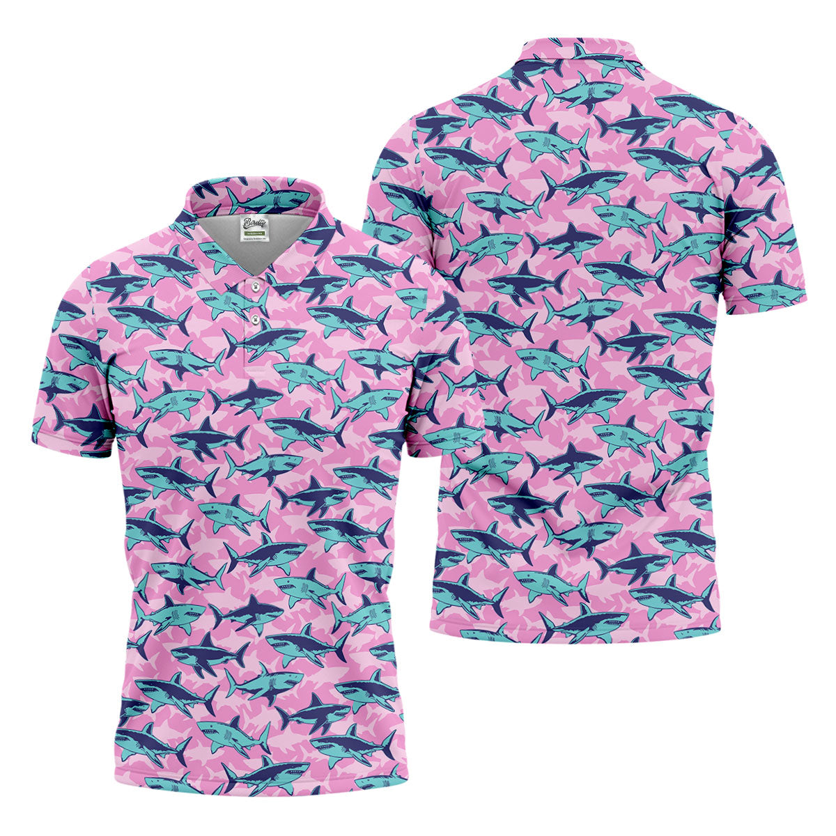 Shark Pattern Hawaiian Golf Shirt, Pink Golf Shirt, Polo Shirts For Men, Golfing Apparel