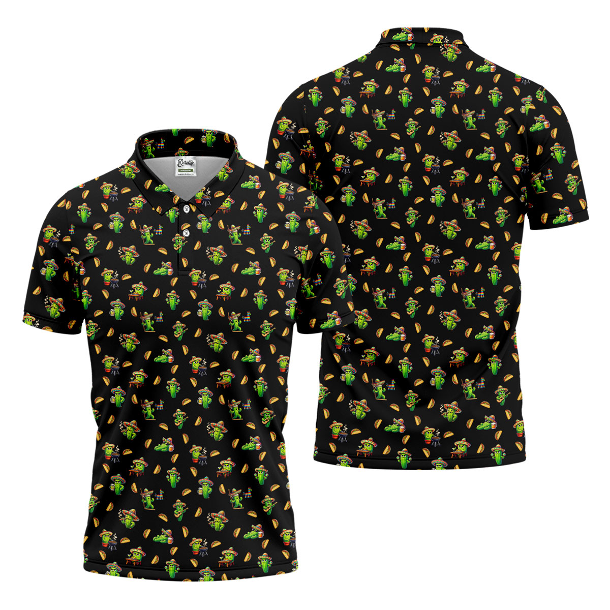 Mexican Mustach Funny Cactus Cinco De Mayo Celebration Fiesta Themed Golf Shirts For Men