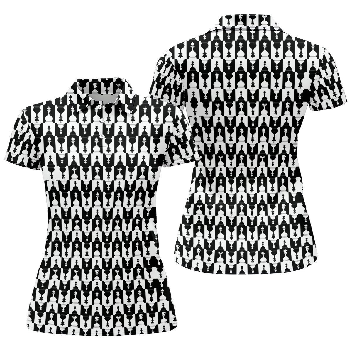 Chess Board Pattern Hawaiian Golf Shirt, Chess Lover Gift Women's Golf Tops, Ladies Golf Shirts