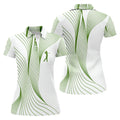 Geometric Line Wavy Line Green And White Women's Golf Tops, Ladies Golf Shirts, Women's Polo Shirt