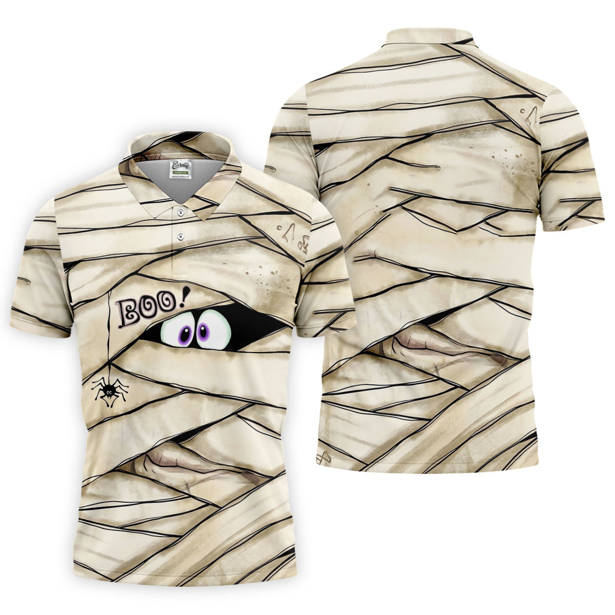 Cute Mummy Peeking Eyes BOO Halloween Golf Polo Shirt, Mens Golf Polo, Hawaiian Golf Shirt