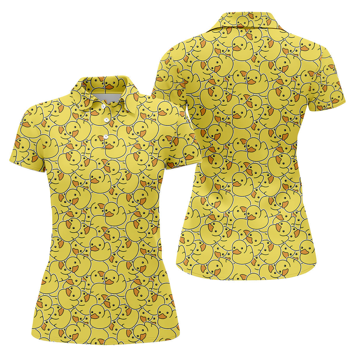 Cute Yellow Rubber Duck Pattern Golf Shirt, Hawaiian Golf Shirt, Golf Tops For Women, Printed Golf Shirt