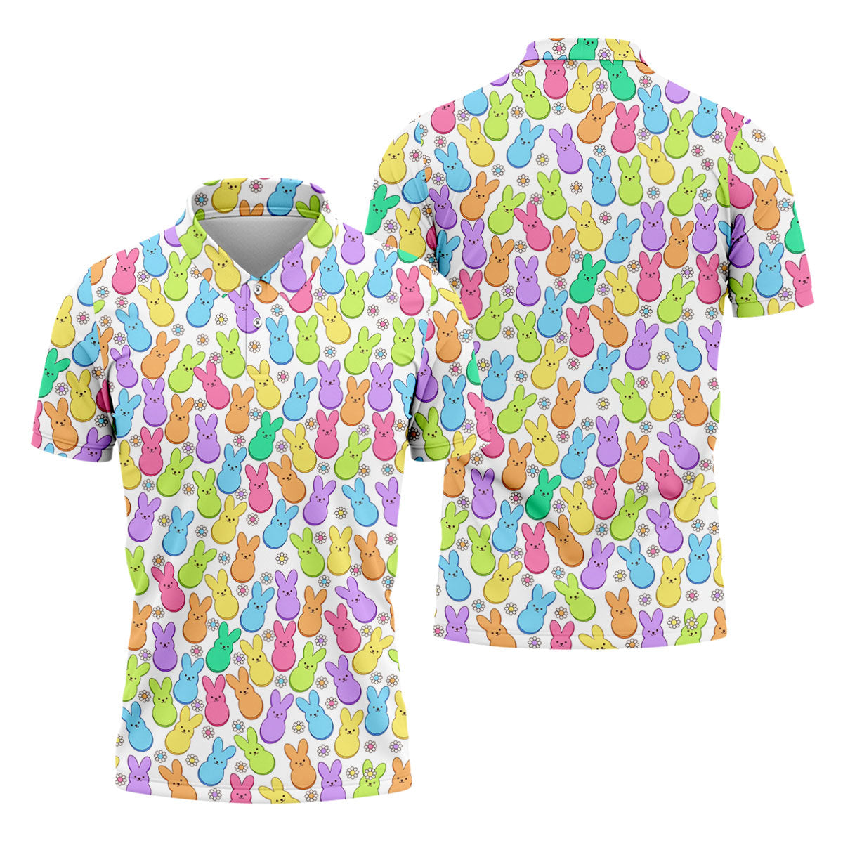 Pastel Easter Peeps Daisy Pattern Golf Shirts For Men, Cute Golf Outfit, Polo Shirts For Men