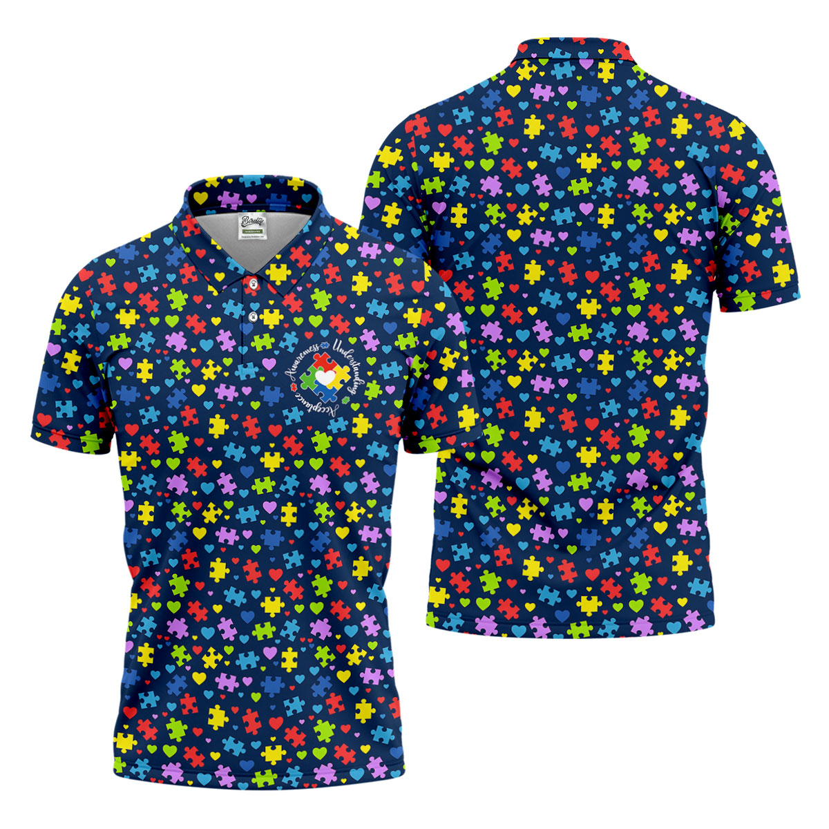 Awareness Understanding Acceptance Autism Puzzle Navy Men's Polo Shirt, Autism Awareness Shirt, Golf Shirts For Men