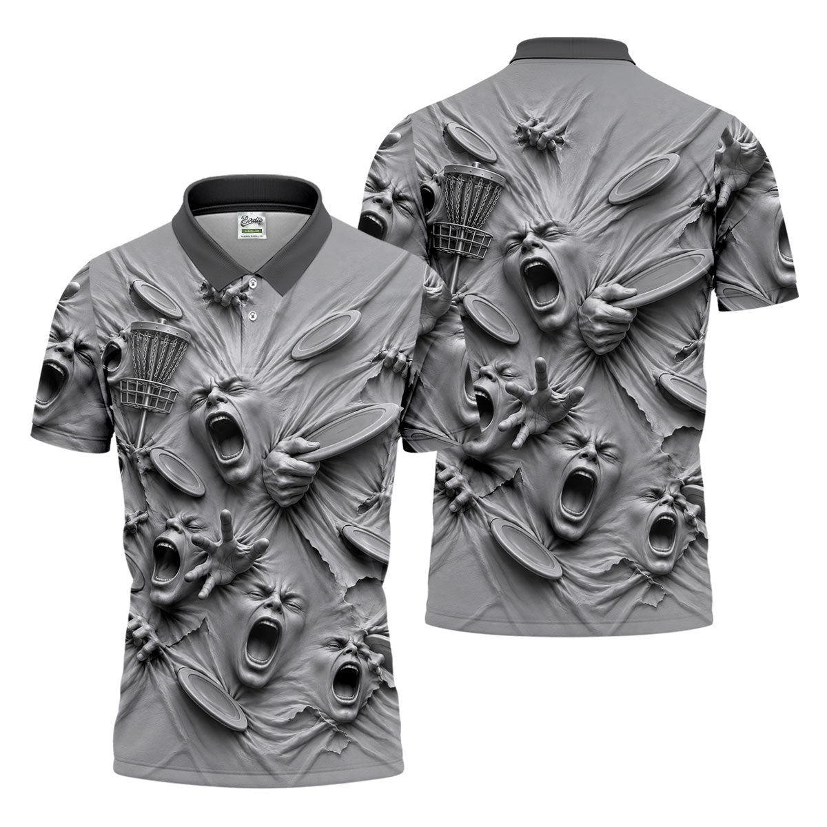 Screaming Faces Disc Golf Polo Shirt, Disc Golf Shirts For Men, Disc Golf Apparel