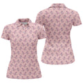 Pink T-Rex Dinosaur Golfer Pattern Golf Polo Shirt, Golf Tops For Women, Ladies Golf Top