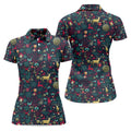 Vintage Reindeer Bell Dark Navy Christmas Golf Tops For Women, Gift Christmas Golf Shirt Polos, Ladies Golf Apparel