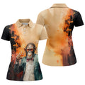 Gentleman Monkey Whiskey Golden Sunset Hawaiian Golf Polo, Golf Tops For Women, Golfing Apparel