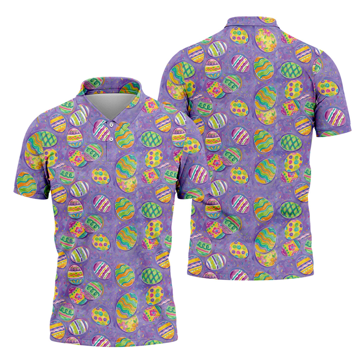 Colorful Painted Easter Eggs Golf Shirts For Men, Cute Golf Outfit, Polo Shirts For Men