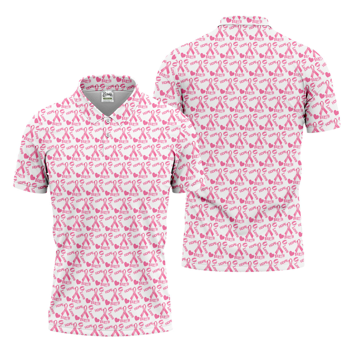 Hope Love Faith Pink Ribbon Breast Cancer Golf Shirt, Men's Golf Shirt, Mens Golf Apparel