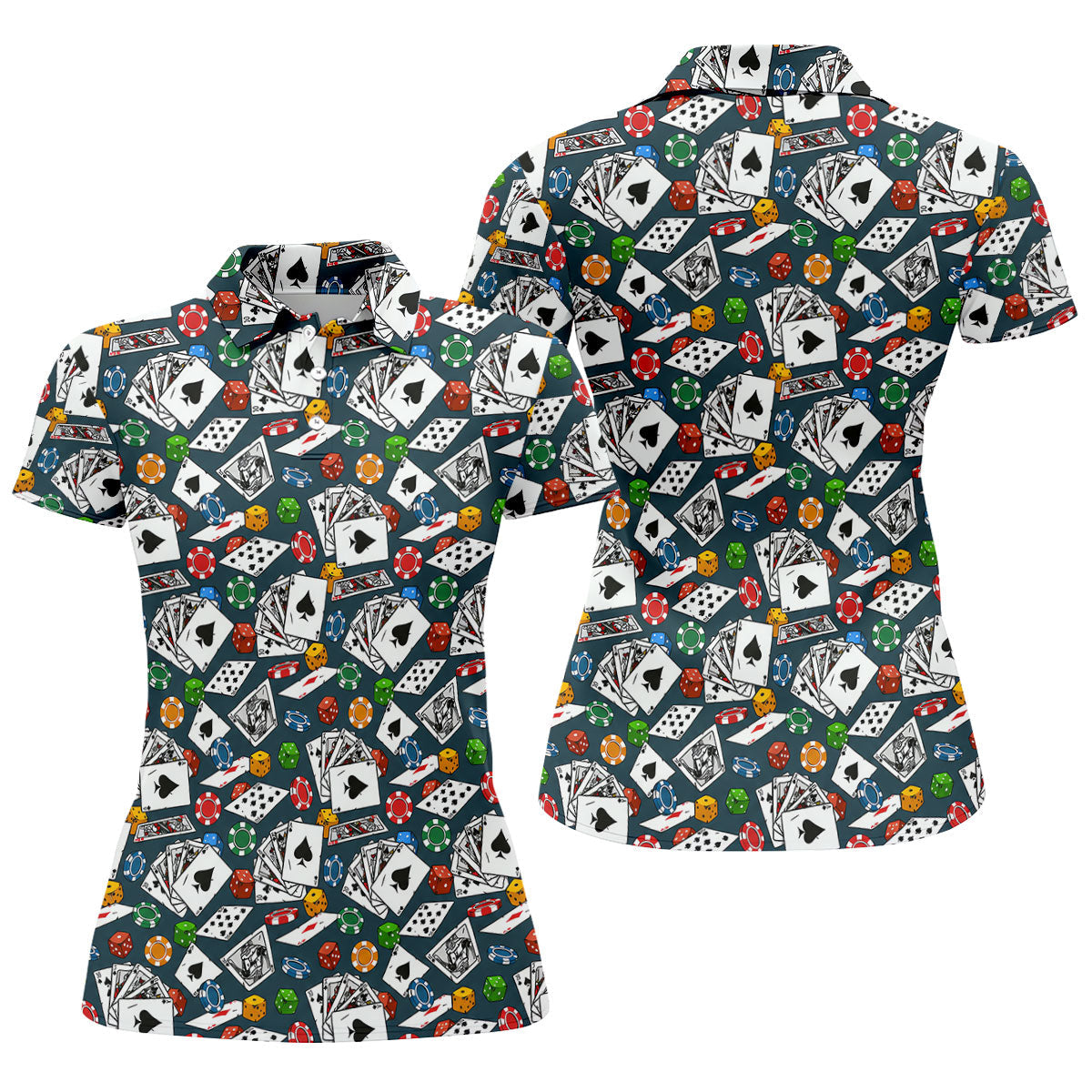 Poker Blackjack Hawaiian Golf Shirt, Playing Card Pattern Women's Golf Tops, Ladies Golf Shirts