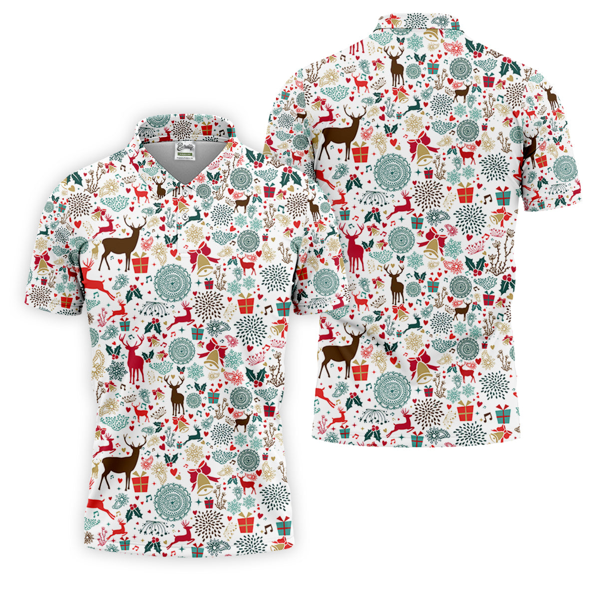 Vintage Reindeer White Christmas Golf Tops For Men, Gift Christmas Golf Shirt Polos, Men Golf Apparel