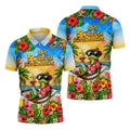 Funny Tropical Frog Drinking Hawaiian Golf Shirt, Mens Golf Polo, Printed Golf Shirts
