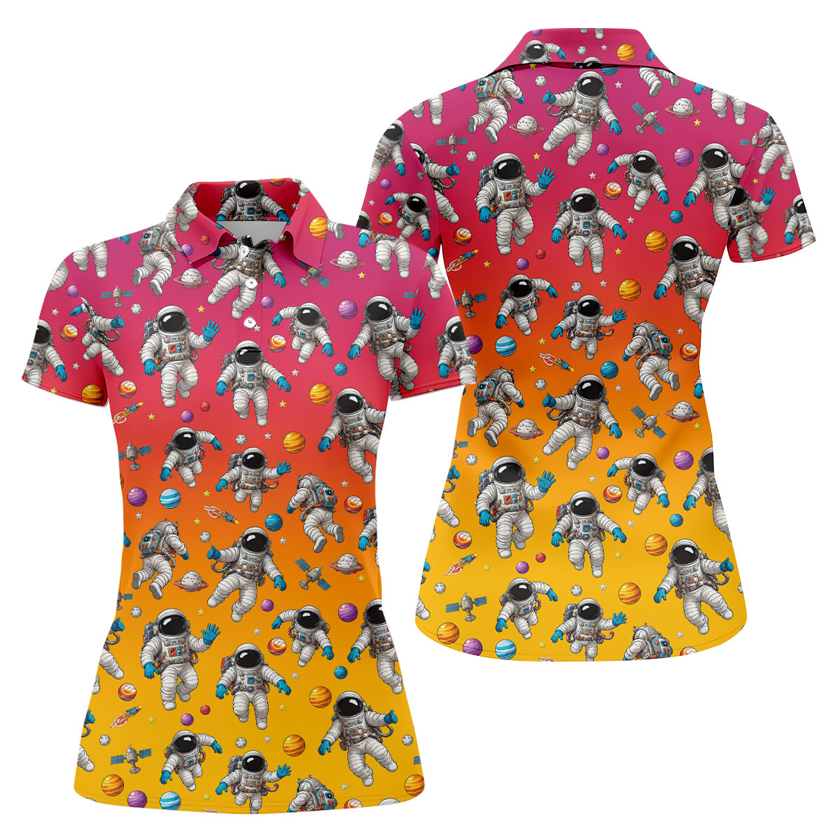 Space Astronaut Hawaiian Golf Shirt, Women's Golf Tops, Ladies Golf Shirts