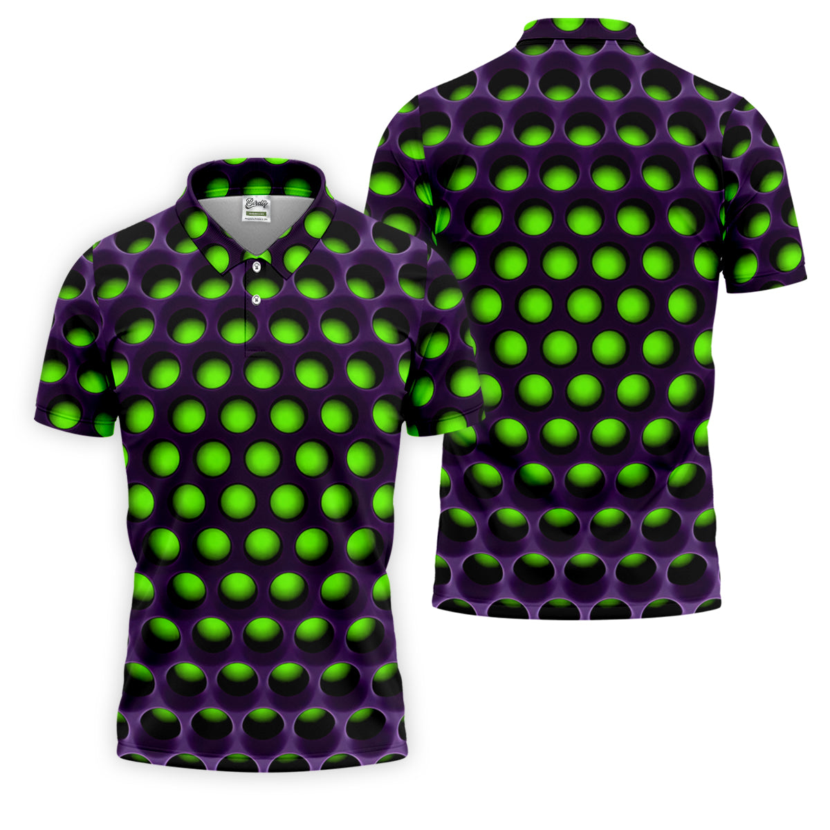 3D Effect Circular Pattern Green Golf Shirt, Cool Golf Outfit, Men's Funny Golf Shirts, Polo Shirts For Men