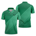 Green And White Striped Pattern Golf Tops For Men, Performance Golf Shirt, Polo Shirts For Men