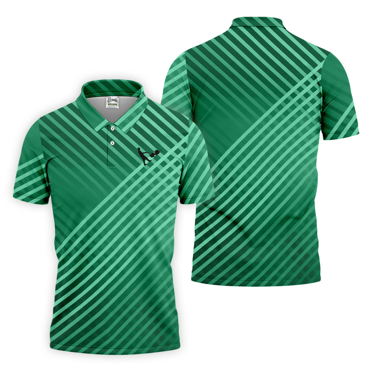 Green And White Striped Pattern Golf Tops For Men, Performance Golf Shirt, Polo Shirts For Men
