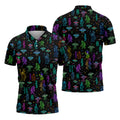 Neon Bigfoot Alien UFO Pattern Golf Polo Shirt, Men's Golf Shirt, Printed Golf Shirts